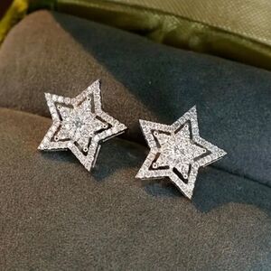 Silver Rhinestone Star Earrings